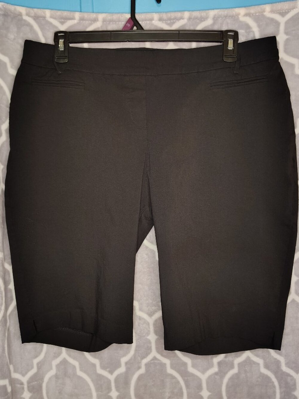 Rekucci 20W Black Dress Shorts, Elastic Waist, Back Pockets (Front Are Fake)